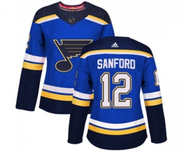 Women Adidas St. Louis Blues #12 Zach Sanford Premier Royal Blue Home NHL Jersey