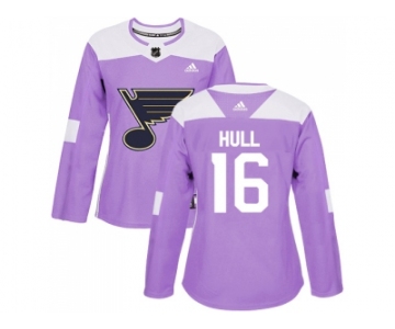 Women Adidas St. Louis Blues #16 Brett Hull Purple Authentic Fights Cancer Stitched NHL Jersey