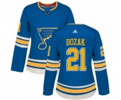Women Adidas St. Louis Blues #21 Tyler Bozak Authentic Navy Blue Alternate NHL Jersey