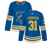 Women Adidas St. Louis Blues #31 Chad Johnson Authentic Navy Blue Alternate NHL Jersey
