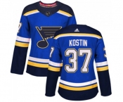Women Adidas St. Louis Blues #37 Klim Kostin Authentic Royal Blue Home NHL Jersey
