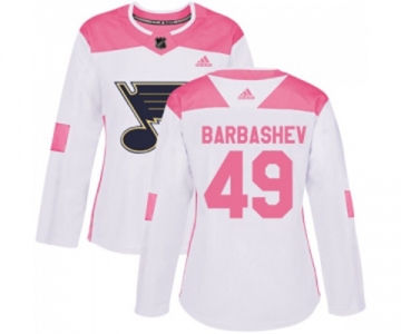 Women Adidas St. Louis Blues #49 Ivan Barbashev Authentic White Pink Fashion NHL Jersey