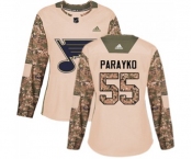 Women Adidas St. Louis Blues #55 Colton Parayko Authentic Camo Veterans Day Practice NHL Jersey