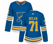 Women Adidas St. Louis Blues #71 Jordan Nolan Authentic Navy Blue Alternate NHL Jersey