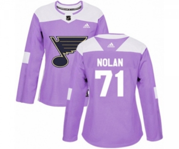 Women Adidas St. Louis Blues #71 Jordan Nolan Authentic Purple Fights Cancer Practice NHL Jersey