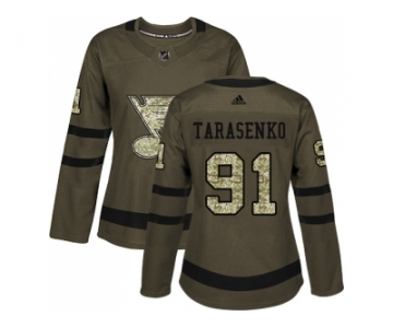 Women Adidas St. Louis Blues #91 Vladimir Tarasenko Green Salute to Service Stitched NHL Jersey