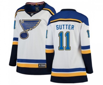 Women St. Louis Blues #11 Brian Sutter Fanatics Branded White Away Breakaway NHL Jersey
