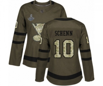 Women's St. Louis Blues #10 Brayden Schenn Authentic Green Salute to Service 2019 Stanley Cup Champions Hockey Jersey