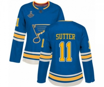 Women's St. Louis Blues #11 Brian Sutter Authentic Navy Blue Alternate 2019 Stanley Cup Champions Hockey Jersey