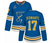 Women's St. Louis Blues #17 Jaden Schwartz Authentic Navy Blue Alternate 2019 Stanley Cup Champions Hockey Jersey