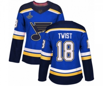 Women's St. Louis Blues #18 Tony Twist Authentic Royal Blue Home 2019 Stanley Cup Champions Hockey Jersey