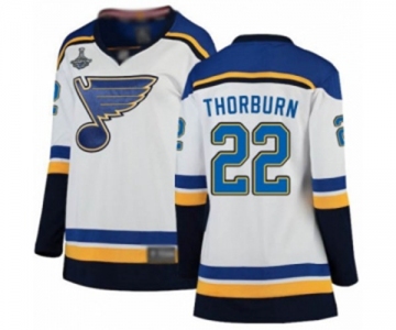 Women's St. Louis Blues #22 Chris Thorburn Fanatics Branded White Away Breakaway 2019 Stanley Cup Champions Hockey Jersey