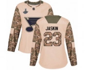 Women's St. Louis Blues #23 Dmitrij Jaskin Authentic Camo Veterans Day Practice 2019 Stanley Cup Champions Hockey Jersey