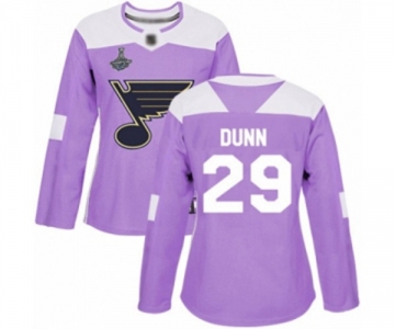 Women's St. Louis Blues #29 Vince Dunn Authentic Purple Fights Cancer Practice 2019 Stanley Cup Champions Hockey Jersey