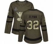 Women's St. Louis Blues #32 Brian Flynn Authentic Green Salute to Service 2019 Stanley Cup Champions Hockey Jersey