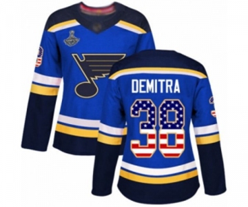 Women's St. Louis Blues #38 Pavol Demitra Authentic Blue USA Flag Fashion 2019 Stanley Cup Champions Hockey Jersey