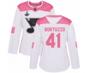 Women's St. Louis Blues #41 Robert Bortuzzo Authentic White Pink Fashion 2019 Stanley Cup Champions Hockey Jersey