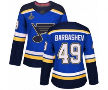 Women's St. Louis Blues #49 Ivan Barbashev Authentic Royal Blue Home 2019 Stanley Cup Champions Hockey Jersey