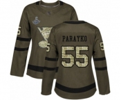 Women's St. Louis Blues #55 Colton Parayko Authentic Green Salute to Service 2019 Stanley Cup Champions Hockey Jersey