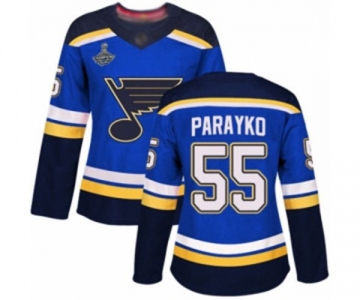 Women's St. Louis Blues #55 Colton Parayko Authentic Royal Blue Home 2019 Stanley Cup Champions Hockey Jersey