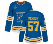 Women's St. Louis Blues #57 David Perron Authentic Navy Blue Alternate 2019 Stanley Cup Champions Hockey Jersey