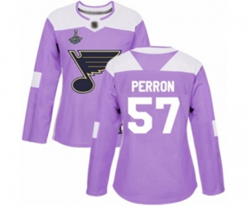 Women's St. Louis Blues #57 David Perron Authentic Purple Fights Cancer Practice 2019 Stanley Cup Champions Hockey Jersey