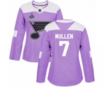 Women's St. Louis Blues #7 Joe Mullen Authentic Purple Fights Cancer Practice 2019 Stanley Cup Champions Hockey Jersey