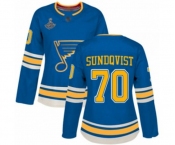 Women's St. Louis Blues #70 Oskar Sundqvist Authentic Navy Blue Alternate 2019 Stanley Cup Champions Hockey Jersey