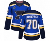 Women's St. Louis Blues #70 Oskar Sundqvist Authentic Royal Blue Home 2019 Stanley Cup Champions Hockey Jersey