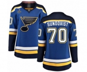 Women's St. Louis Blues #70 Oskar Sundqvist Fanatics Branded Royal Blue Home Breakaway 2019 Stanley Cup Champions Hockey Jersey