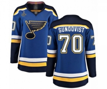 Women's St. Louis Blues #70 Oskar Sundqvist Fanatics Branded Royal Blue Home Breakaway 2019 Stanley Cup Champions Hockey Jersey