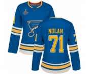 Women's St. Louis Blues #71 Jordan Nolan Authentic Navy Blue Alternate 2019 Stanley Cup Champions Hockey Jersey