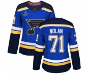 Women's St. Louis Blues #71 Jordan Nolan Authentic Royal Blue Home 2019 Stanley Cup Champions Hockey Jersey
