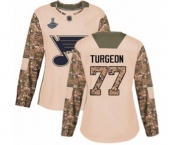 Women's St. Louis Blues #77 Pierre Turgeon Authentic Camo Veterans Day Practice 2019 Stanley Cup Champions Hockey Jersey
