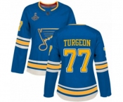 Women's St. Louis Blues #77 Pierre Turgeon Authentic Navy Blue Alternate 2019 Stanley Cup Champions Hockey Jersey