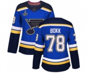Women's St. Louis Blues #78 Dominik Bokk Authentic Royal Blue Home 2019 Stanley Cup Champions Hockey Jersey