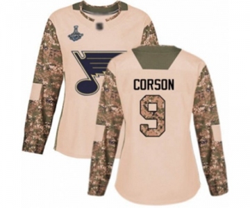 Women's St. Louis Blues #9 Shayne Corson Authentic Camo Veterans Day Practice 2019 Stanley Cup Champions Hockey Jersey