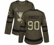 Women's St. Louis Blues #90 Ryan O'Reilly Authentic Green Salute to Service 2019 Stanley Cup Champions Hockey Jersey