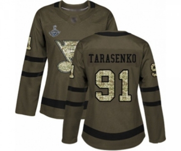 Women's St. Louis Blues #91 Vladimir Tarasenko Authentic Green Salute to Service 2019 Stanley Cup Champions Hockey Jersey