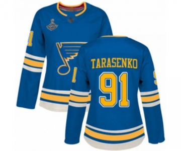 Women's St. Louis Blues #91 Vladimir Tarasenko Authentic Navy Blue Alternate 2019 Stanley Cup Champions Hockey Jersey