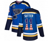 Youth St. Louis Blues #11 Brian Sutter Authentic Blue USA Flag Fashion 2019 Stanley Cup Champions Hockey Jersey