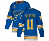 Youth St. Louis Blues #11 Brian Sutter Authentic Navy Blue Alternate 2019 Stanley Cup Champions Hockey Jersey