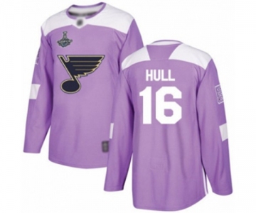 Youth St. Louis Blues #16 Brett Hull Authentic Purple Fights Cancer Practice 2019 Stanley Cup Champions Hockey Jersey