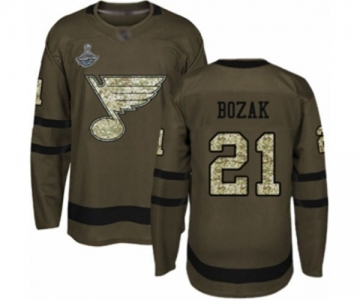 Youth St. Louis Blues #21 Tyler Bozak Authentic Green Salute to Service 2019 Stanley Cup Champions Hockey Jersey