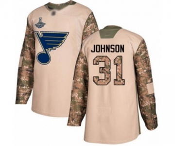 Youth St. Louis Blues #31 Chad Johnson Authentic Camo Veterans Day Practice 2019 Stanley Cup Champions Hockey Jersey