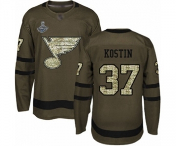 Youth St. Louis Blues #37 Klim Kostin Authentic Green Salute to Service 2019 Stanley Cup Champions Hockey Jersey