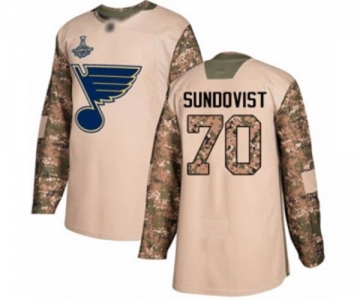 Youth St. Louis Blues #70 Oskar Sundqvist Authentic Camo Veterans Day Practice 2019 Stanley Cup Champions Hockey Jersey