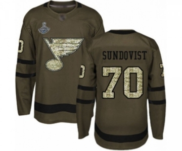 Youth St. Louis Blues #70 Oskar Sundqvist Authentic Green Salute to Service 2019 Stanley Cup Champions Hockey Jersey