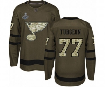 Youth St. Louis Blues #77 Pierre Turgeon Authentic Green Salute to Service 2019 Stanley Cup Champions Hockey Jersey