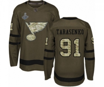 Youth St. Louis Blues #91 Vladimir Tarasenko Authentic Green Salute to Service 2019 Stanley Cup Champions Hockey Jersey